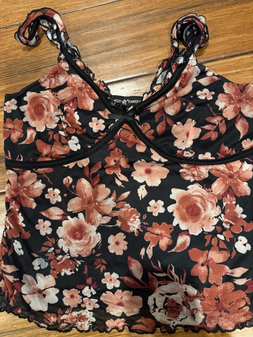Floral Lace Trim Cami Top - Rust & Black